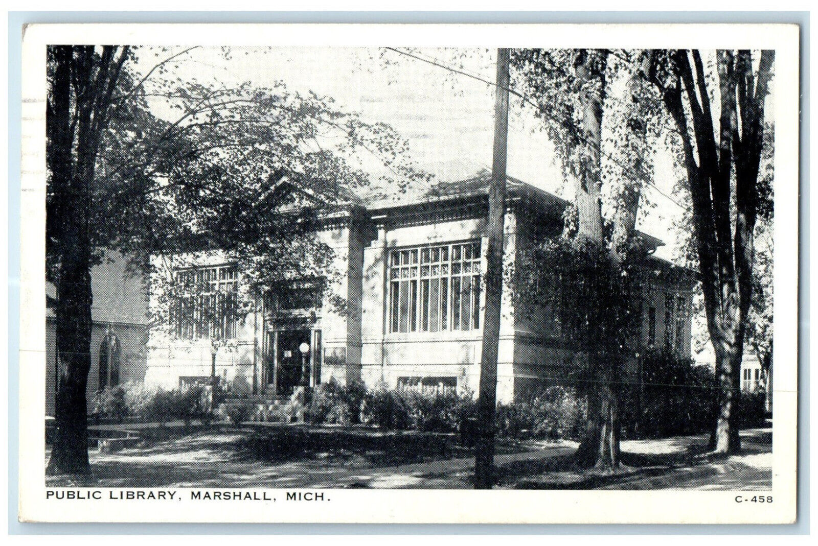 1938 View of Public Library Marshall Michigan MI Antique Posted Postcard