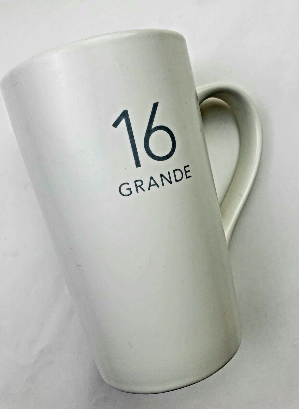 Starbucks Coffee 2011 White Ceramic 16 Grande Ounce Mug Cup/ Gray Lettering  