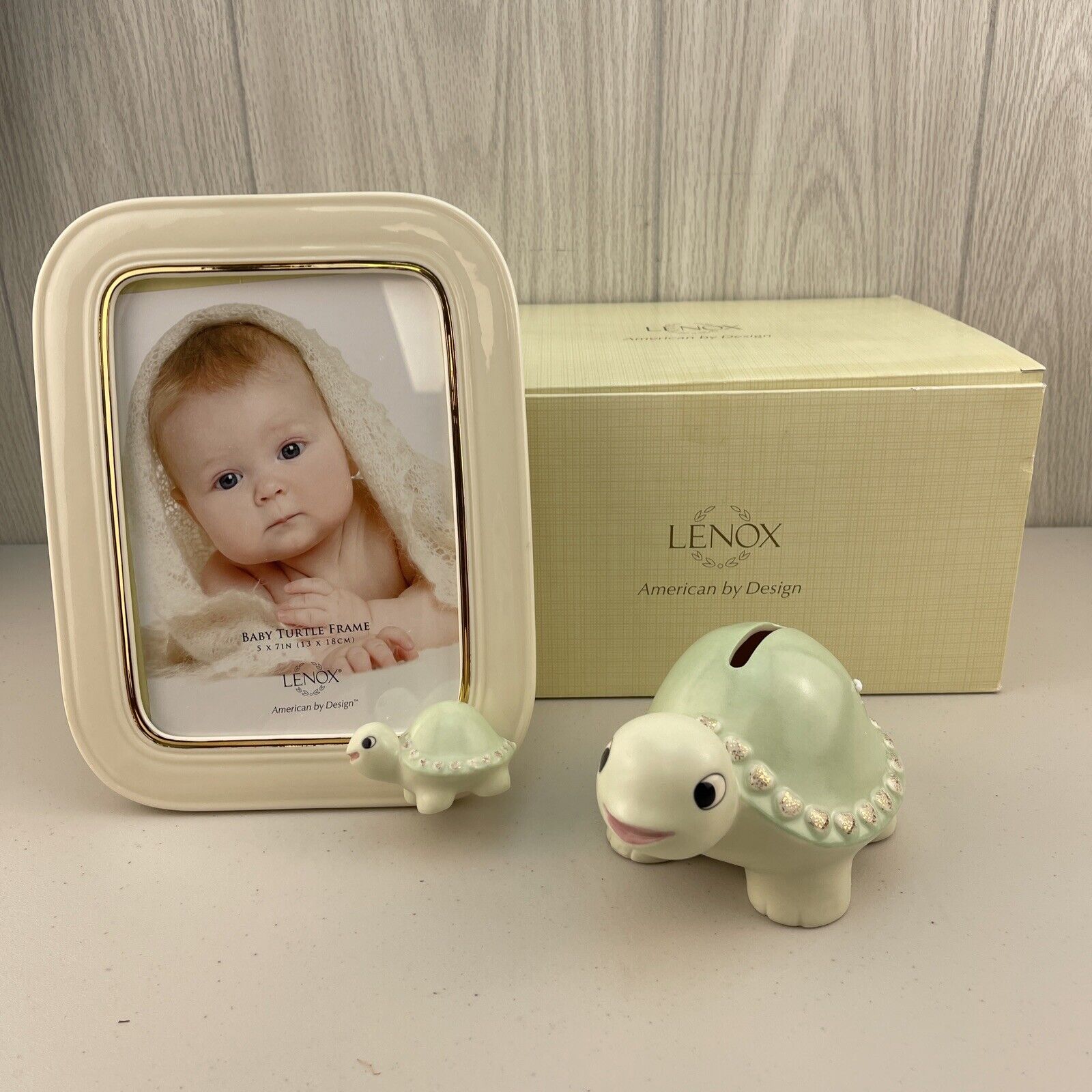 Lenox Baby Turtle Frame & Bank Set Photo Picture 5×7 SHOWER GIFT