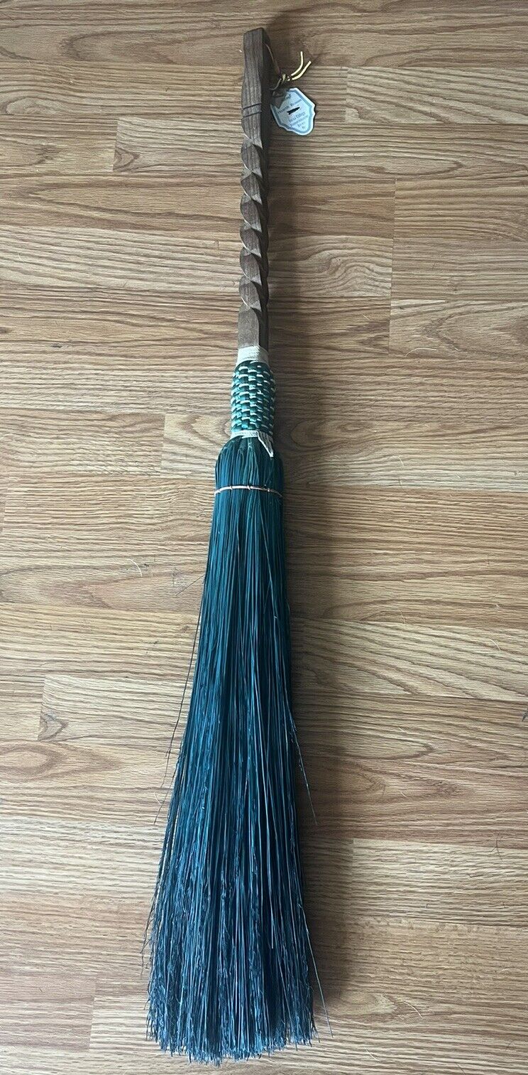 Berea College Kentucky Artcraft Hearth Broom Handmade Blue Green Carved Handle