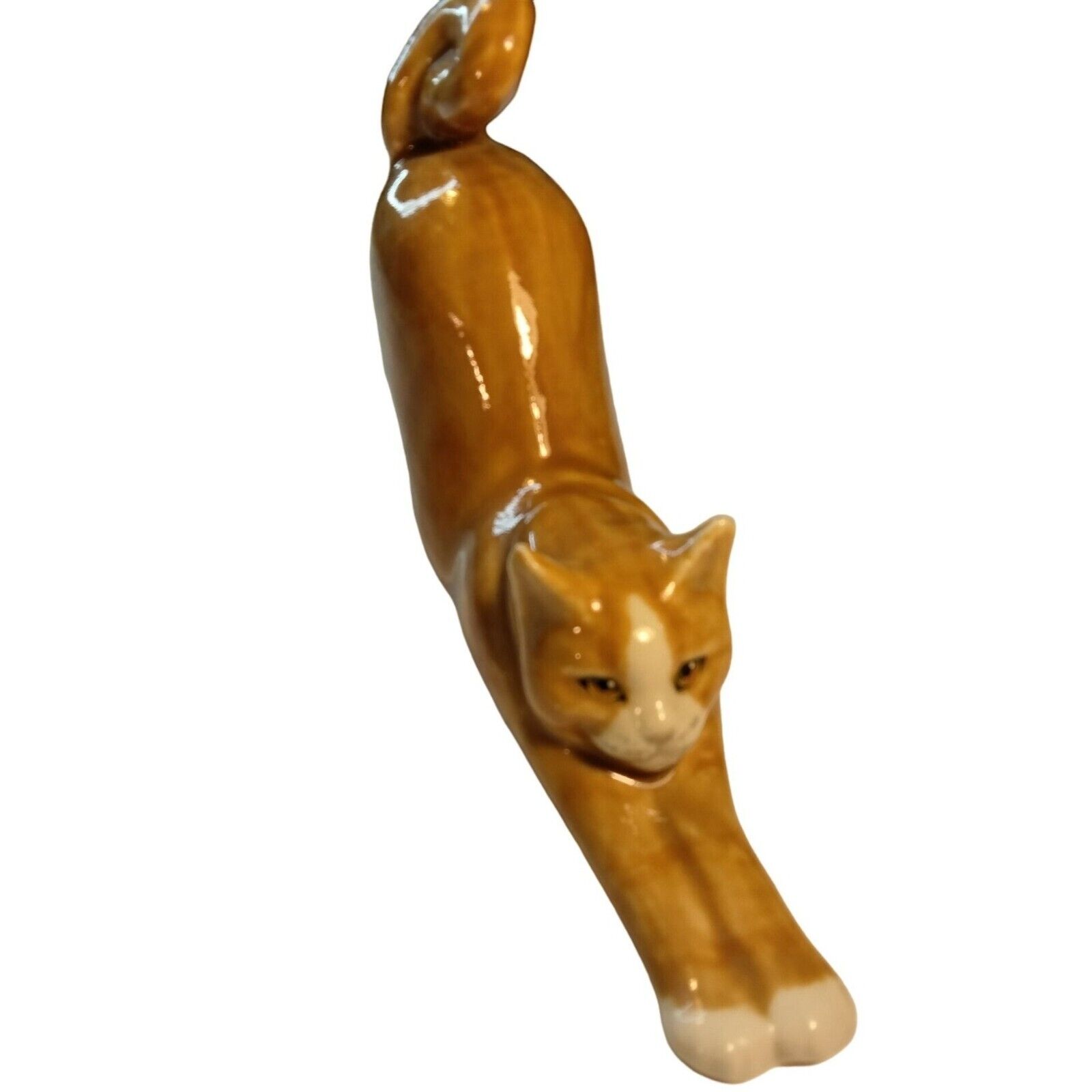 Clare McFarlane Living Ceramics Stretching Cat Figurine Orange Tabby Signed