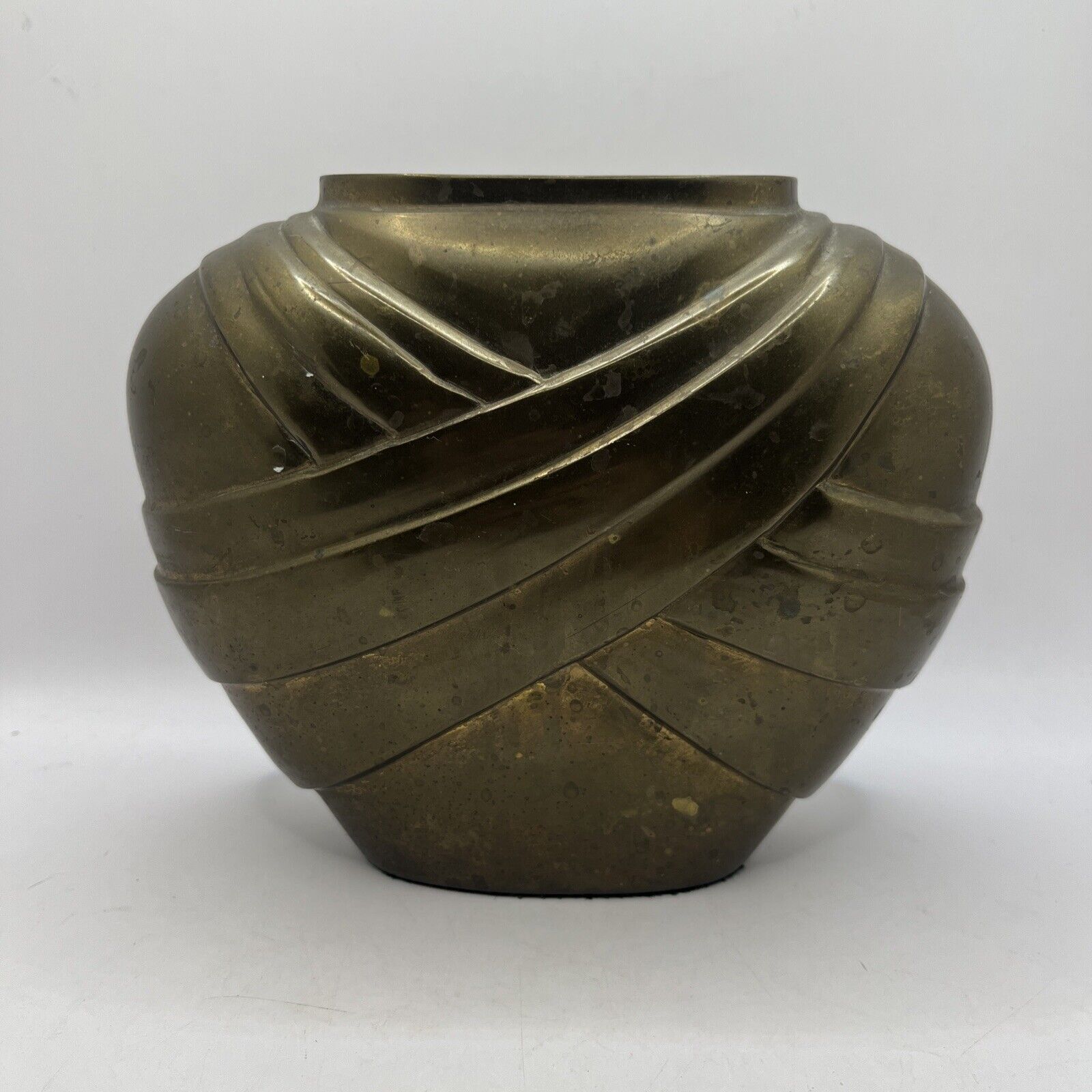 Vtg Late 20th Century Modern Art Deco Gold Solid Brass Vase
