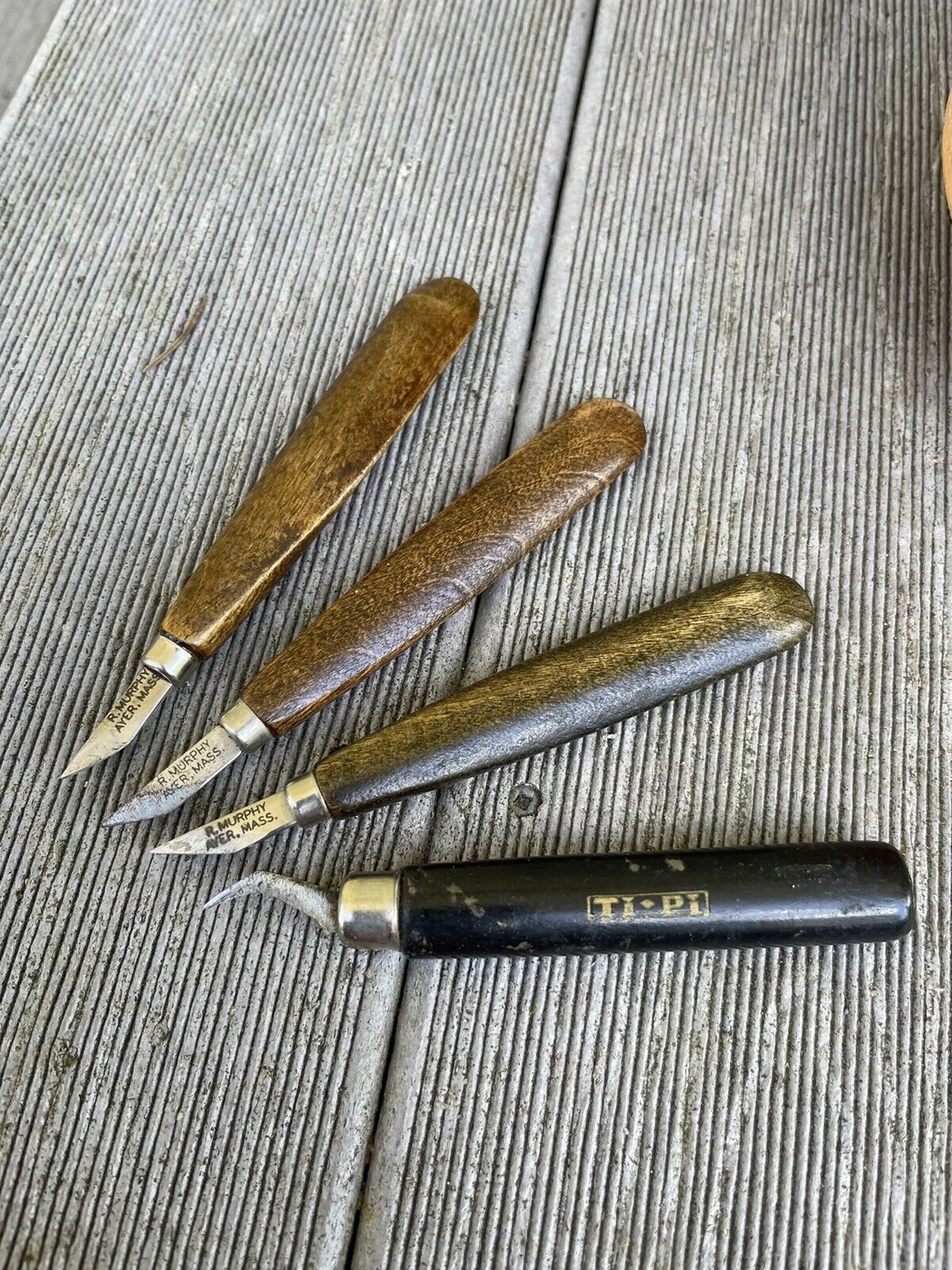 3 Vintage R Murphy Ayer Mass USA & Ti-Pi wood Handle carving knife Knives