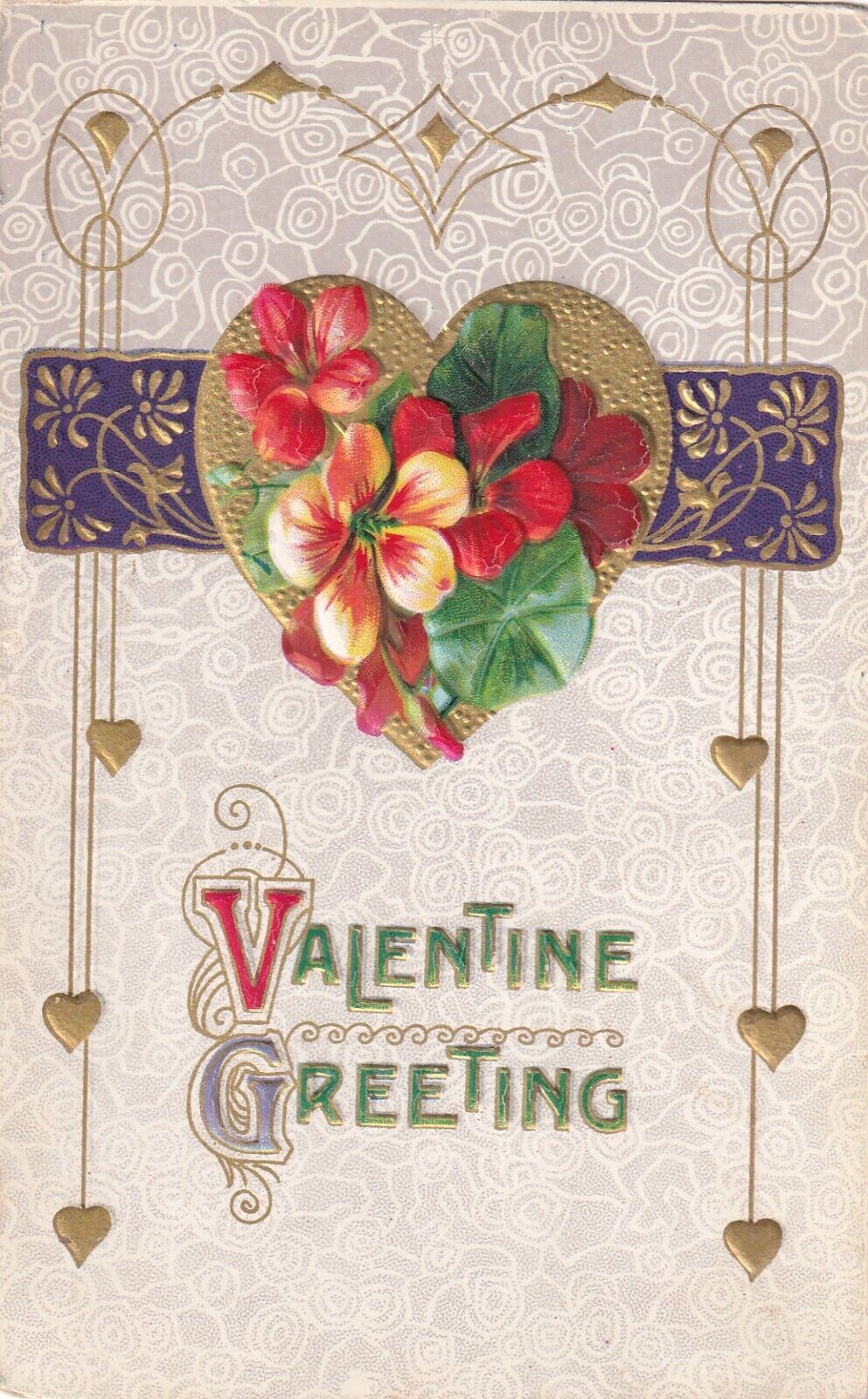 Vtg Postcard c 1910s Valentine Greeting - Emboosed & Gilded - Unused