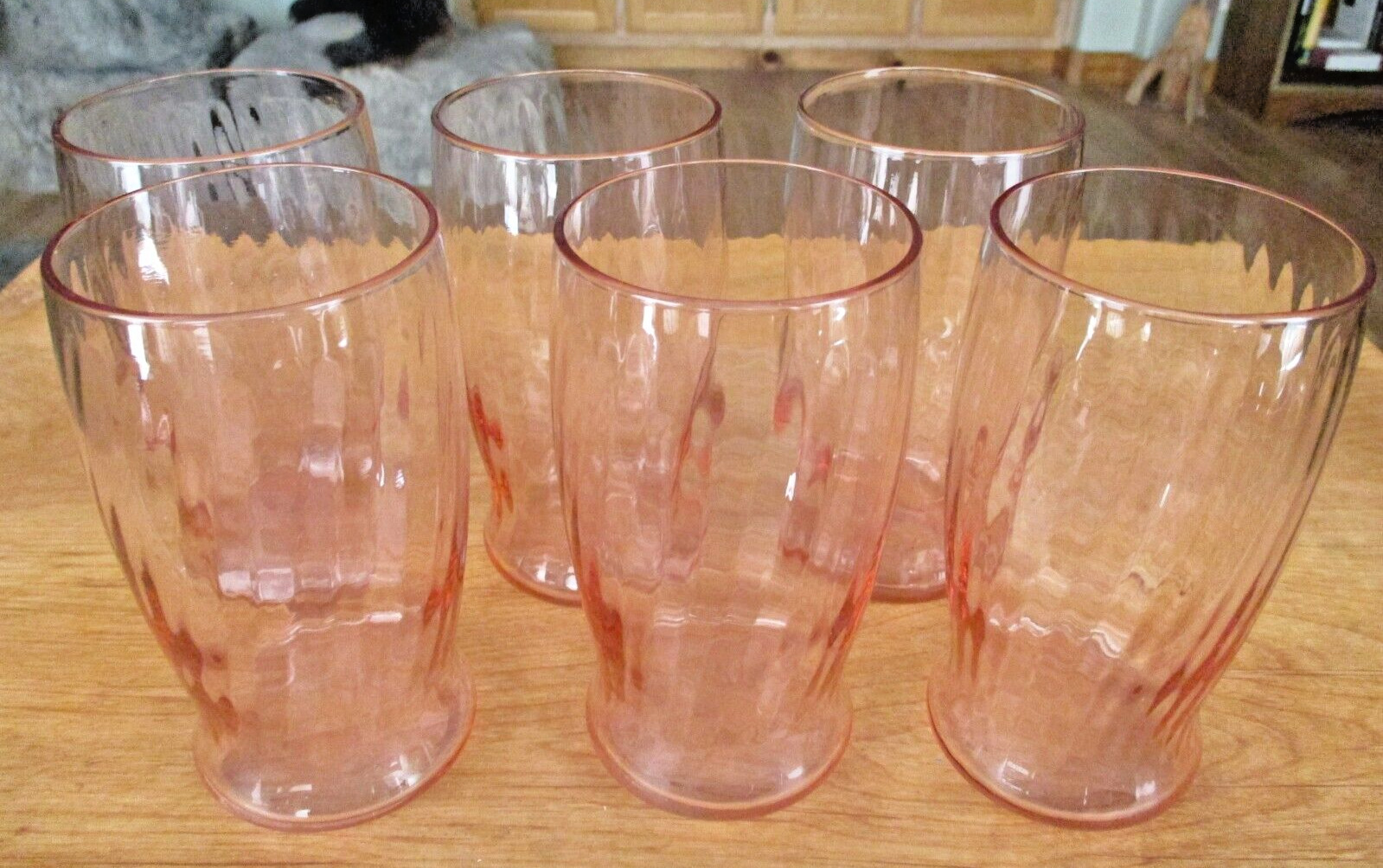 6 VTG Pink Swirl Glass Water Tumbler Lot Retro Depression