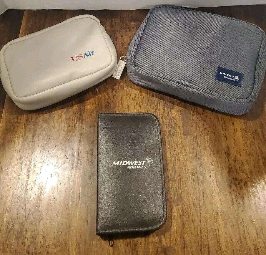 Vintage Mixed Airlines Travel Amenity Kit Lot 3 Midwest Express*US Air*United 