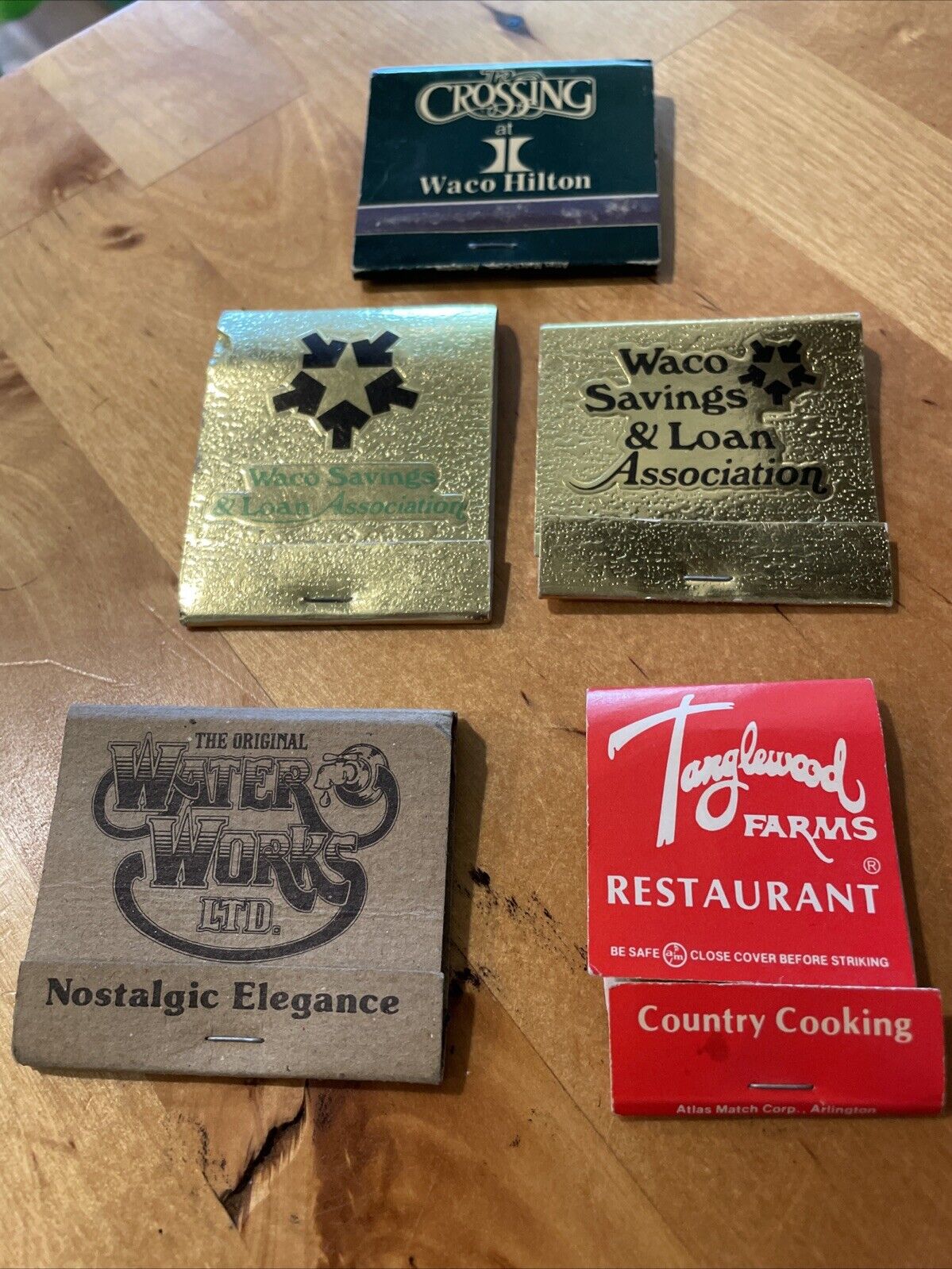 5-Vintage Waco, TX Matchbooks (Including Water Works)