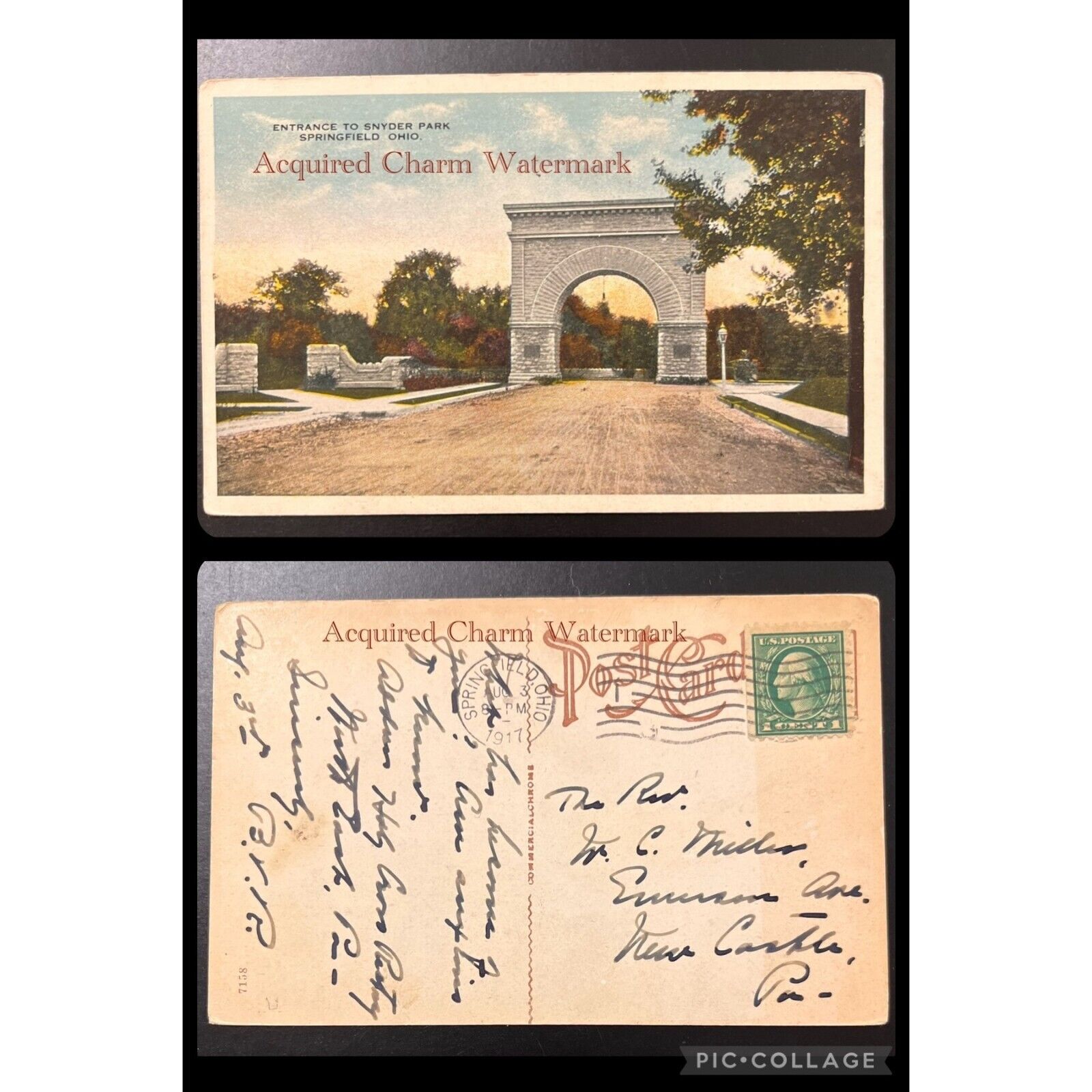 Antique Postcard, Snyder Park, Springfield, Ohio. August 3, 1917