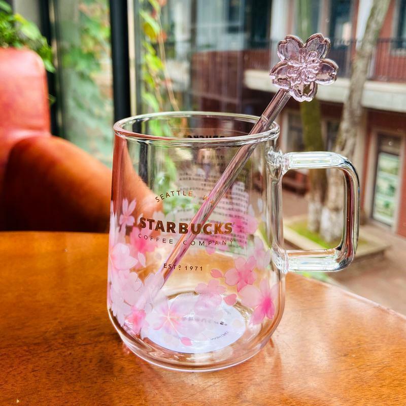 Starbucks Pink Cherry Blossom Glass with Cherry Blossom Stick Accompanying Gift