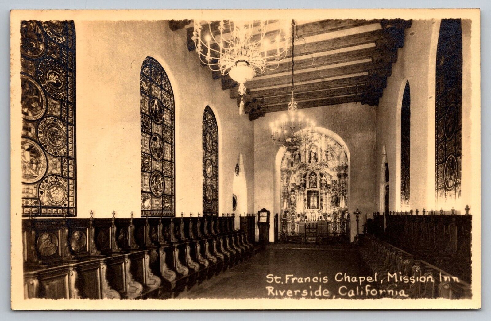 St Francis Chapel. Mission Inn. Riverside California Real Photo Postcard RPPC