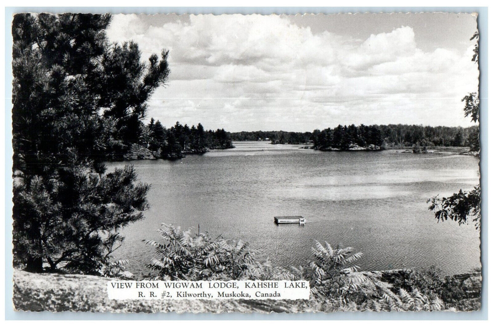 1953 View from Wigwam Lodge Kahshe Lake Kilworthy Canada RPPC Photo Postcard