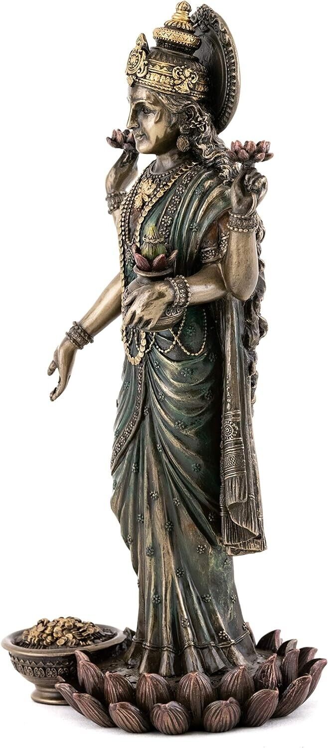 Lakshmi Statue on Lotus Statue  - Goddess of Wealth, Prosperity, 10.25-Inch High