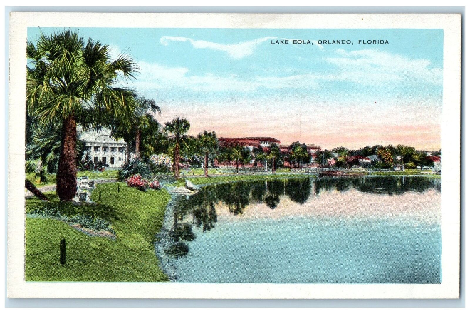 c1920's Lake Eola Park Trees Buildings View Orlando Florida FL Unposted Postcard