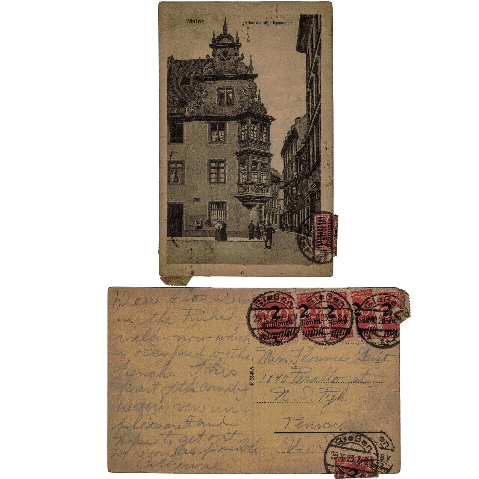 Rare 1923 German Postcard with Hyperinflation Stamps & Historical Message