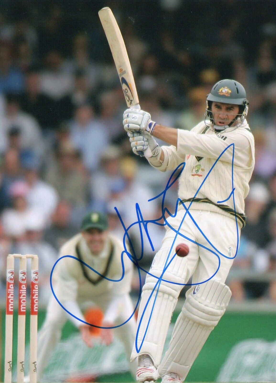Original Autographed Photo of Former Australian Cricketer Justin Langer