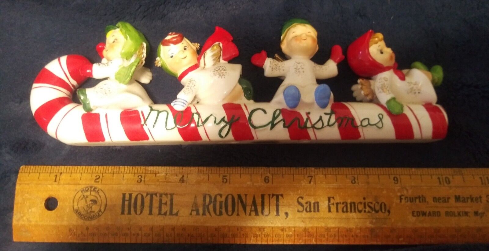 Vintage 1950’s Lefton Merry Christmas Christmas Angel Candy Cane Sleigh Figurine