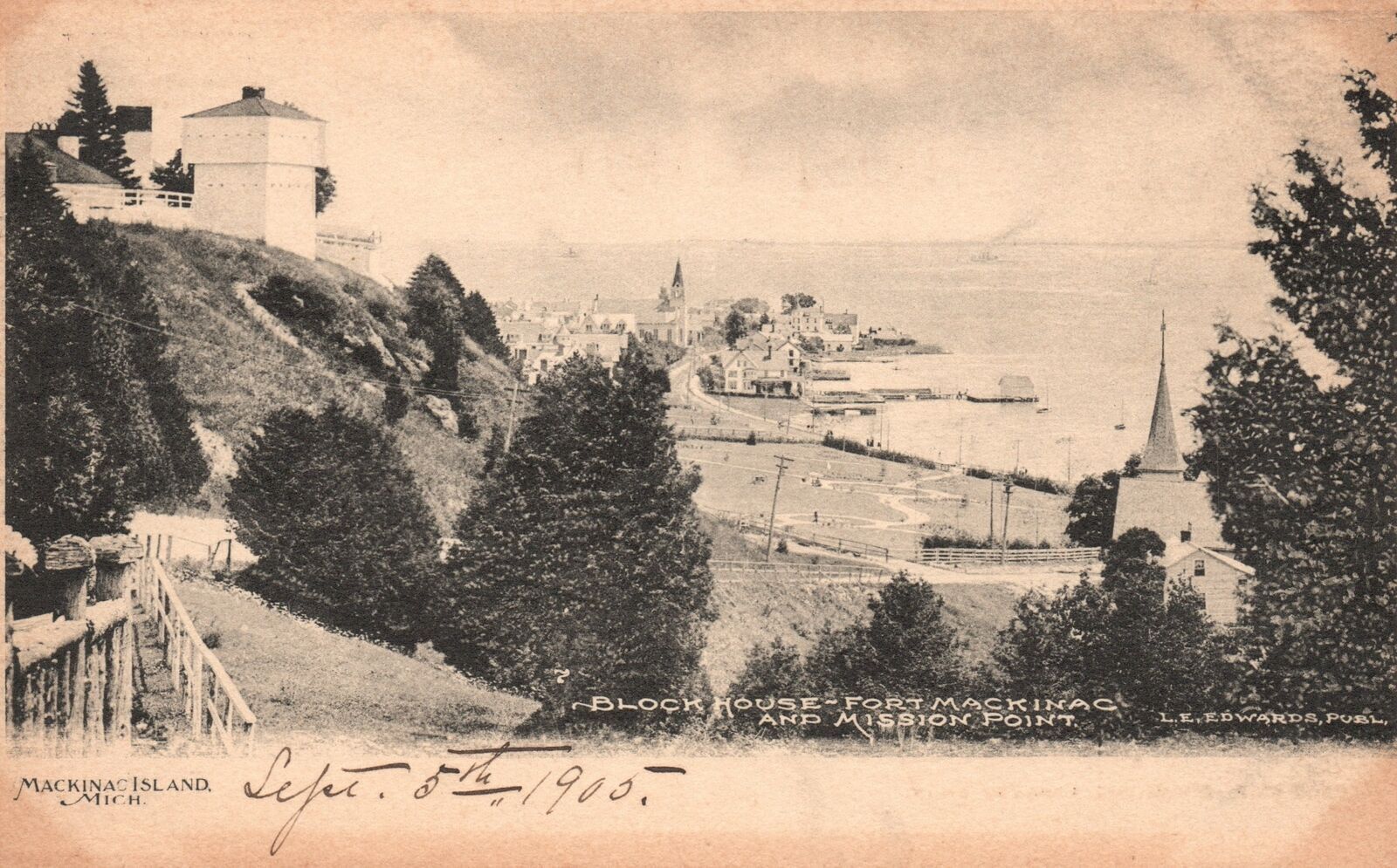 Vintage Postcard 1900's Block House Fort Mackinac and Mission Point Michigan MI