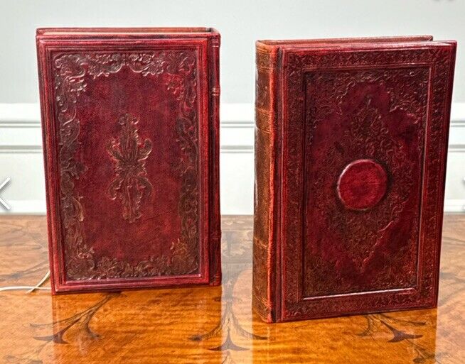 Vintage PAIR LEATHER BOOK FORM BOOKENDS