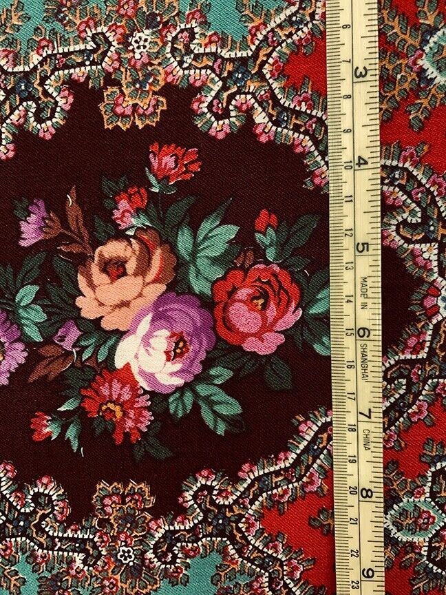 Antique 1840s MOUSSELINE DE LAINE Cotton Wool Fabric ~Red Purple Green~ 11x17