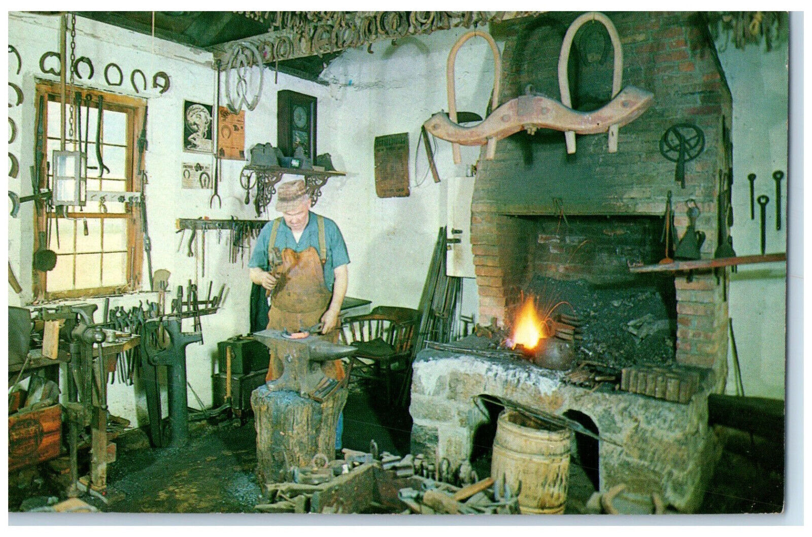c1960's Byron Kellam Blacksmith Ship Old Museum Village Orange NY Postcard