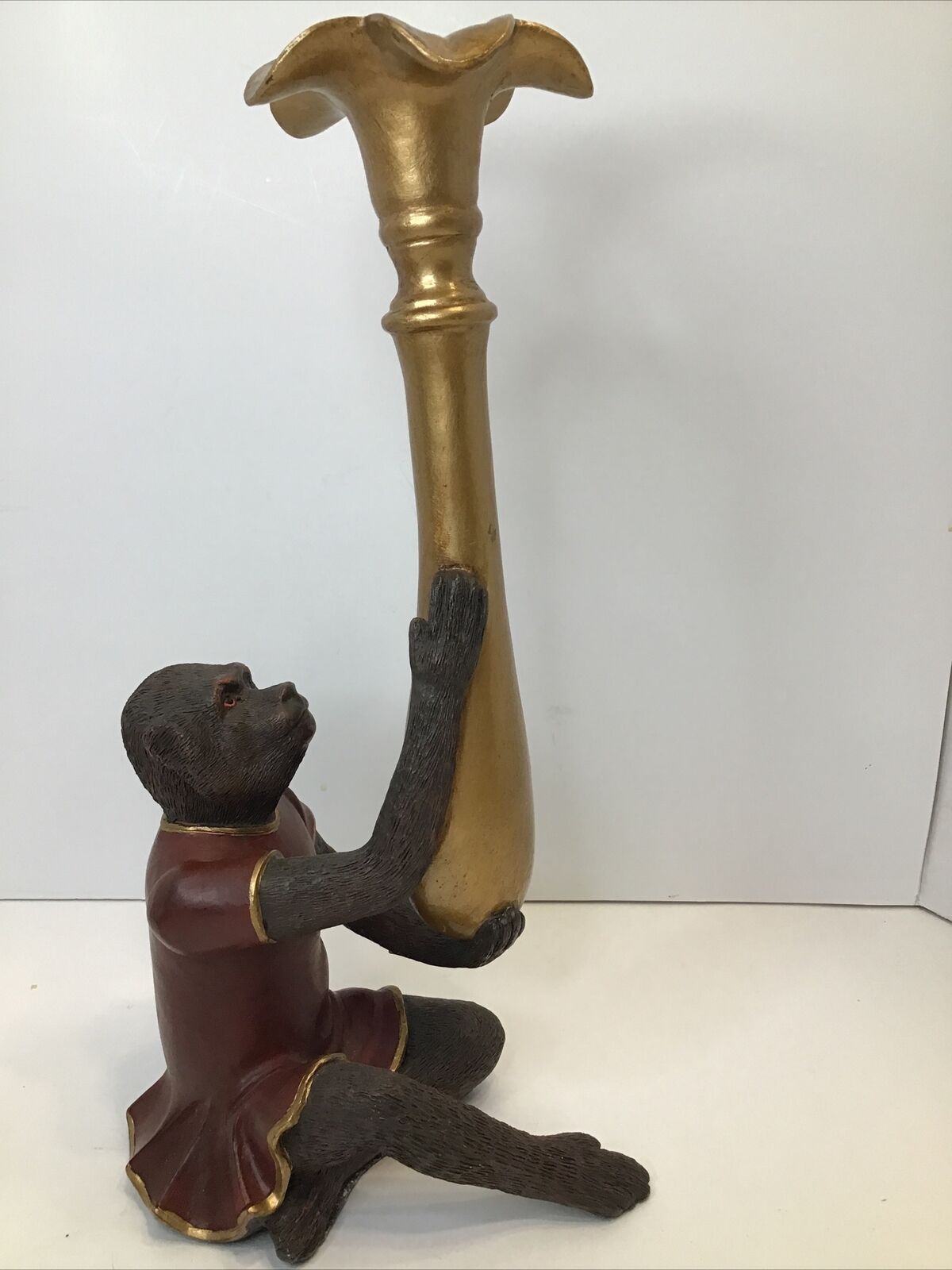 Vintage Heavy Red Coat Monkey Candle Holder 11 inch Cood Condition