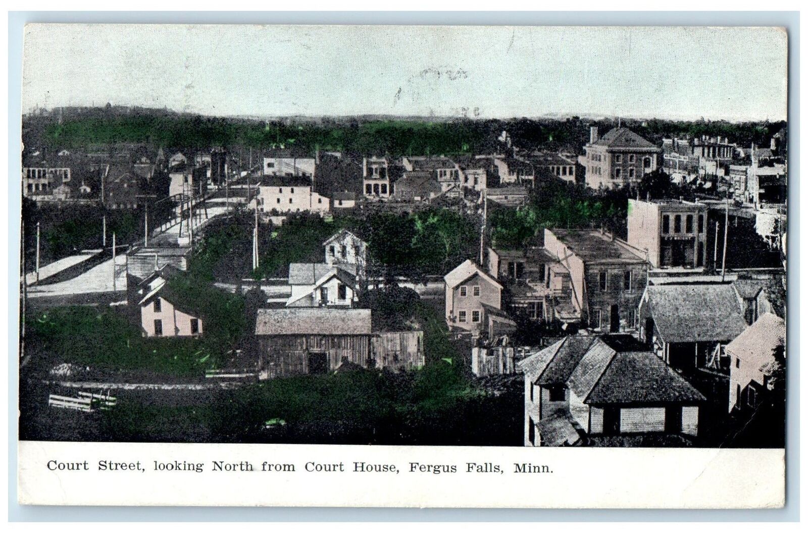 1908 Court Looking North From Court House Fergus Falls Minnesota MN Postcard