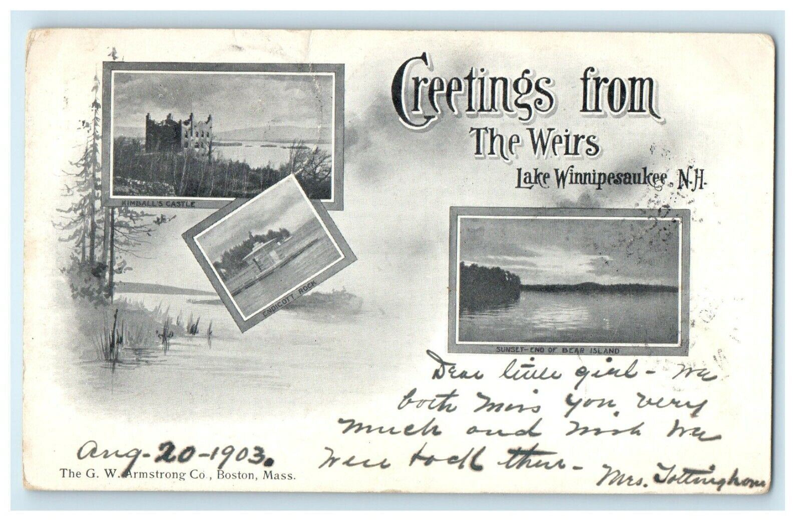 1908 Greetings From The Weirs Lake Winnipesaukee NH Multiview Postcard