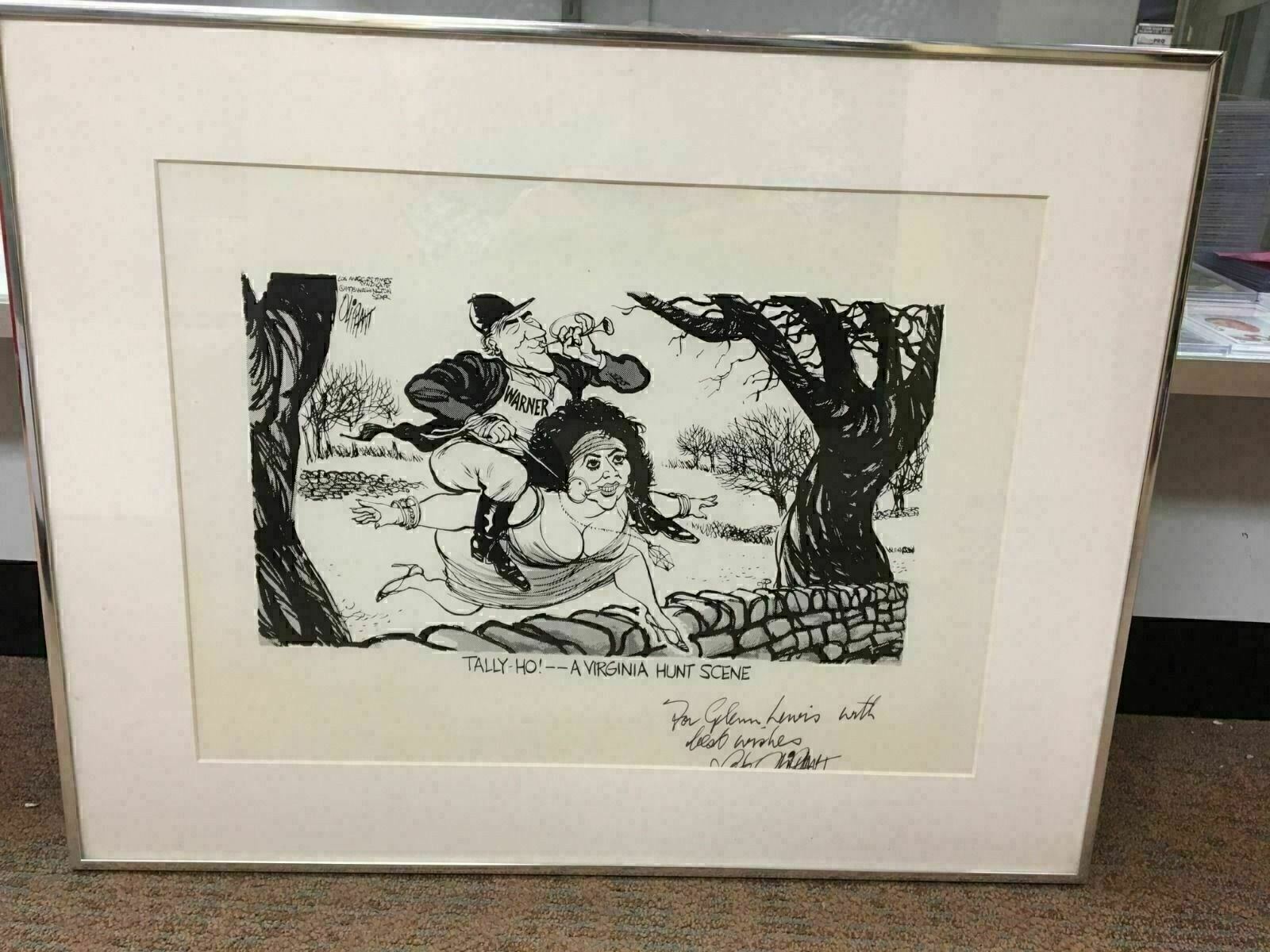 Pat Oliphant Signed Political Cartoon John Warner Elizabeth Taylor Being Ridden
