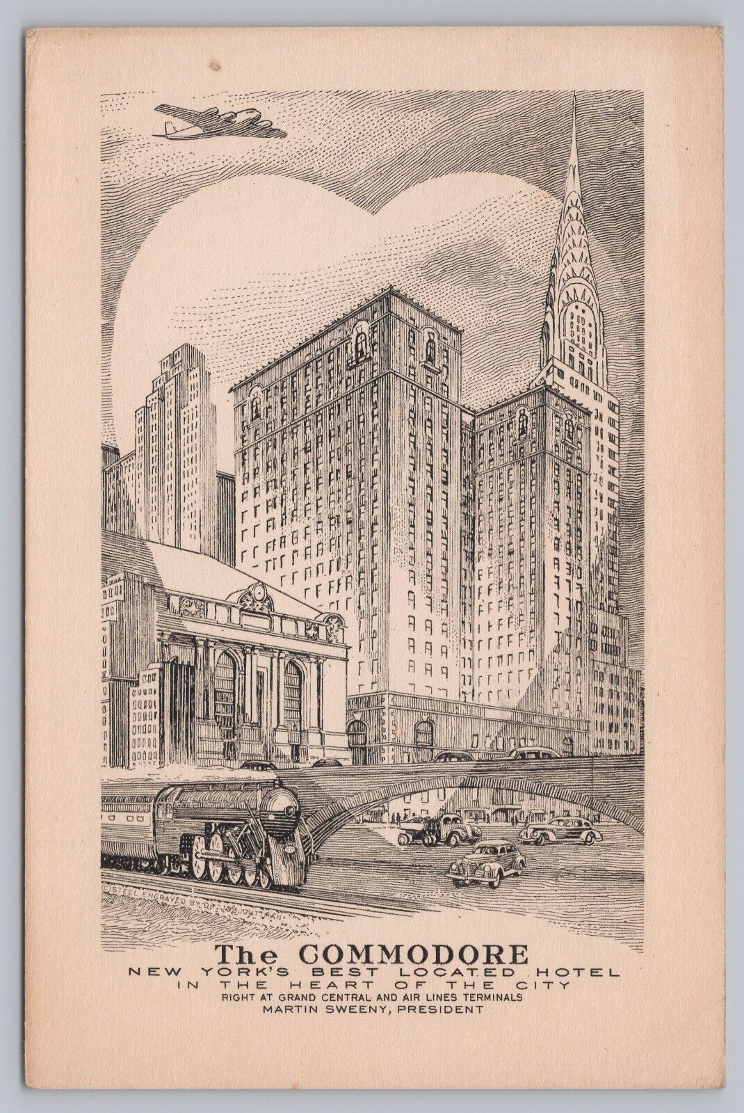 1943 The Commodore Hotel New York City Grand Central Station Vtg Postcard