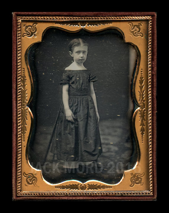 Daguerreotype Little Girl & Posing Stand Window Light Very Rare MOP Case Photo
