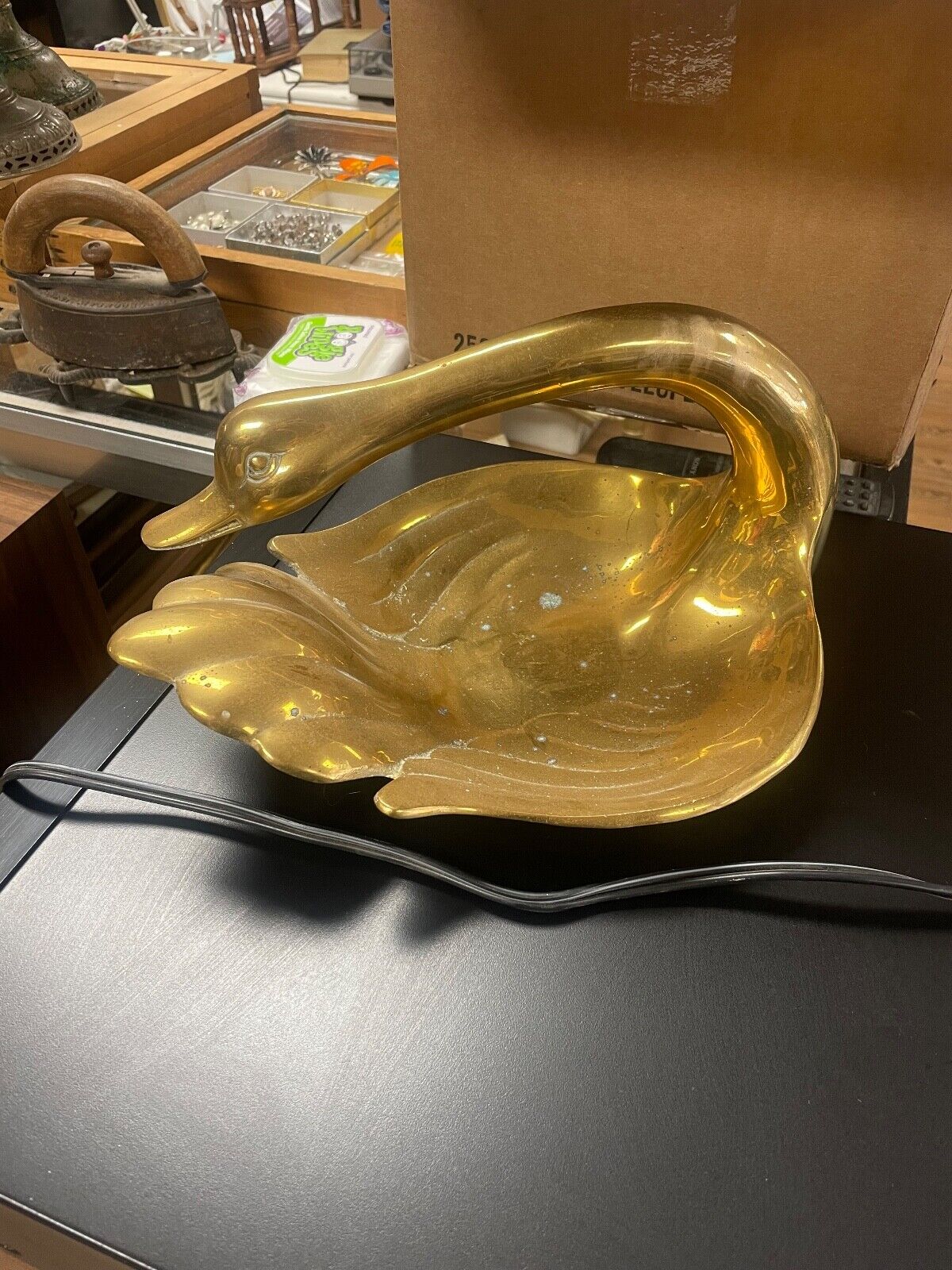 Solid Brass Swan Bowl Vintage