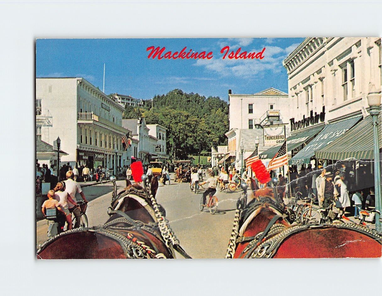Postcard Typical Street Scene Mackinac Island Michigan USA North America