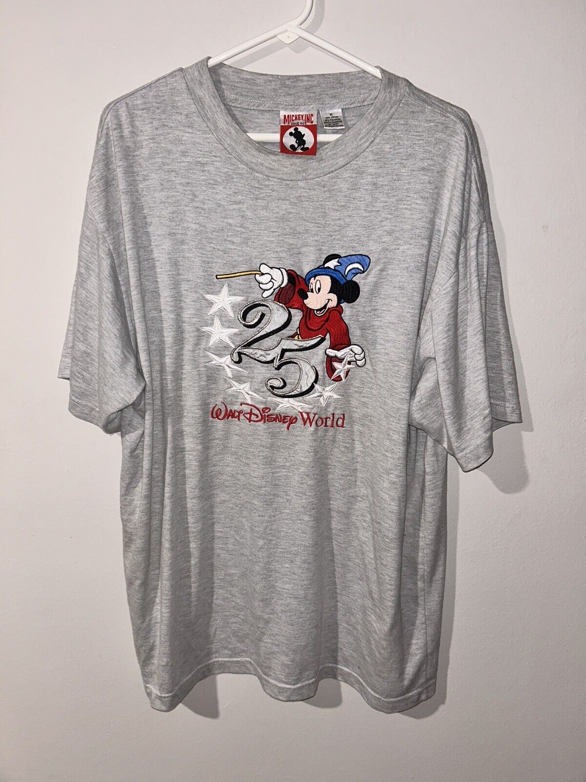Disney Mickey Sorcerer 25th Anniversary Embroidered T Shirt Vtg 90s XL Men's WDW