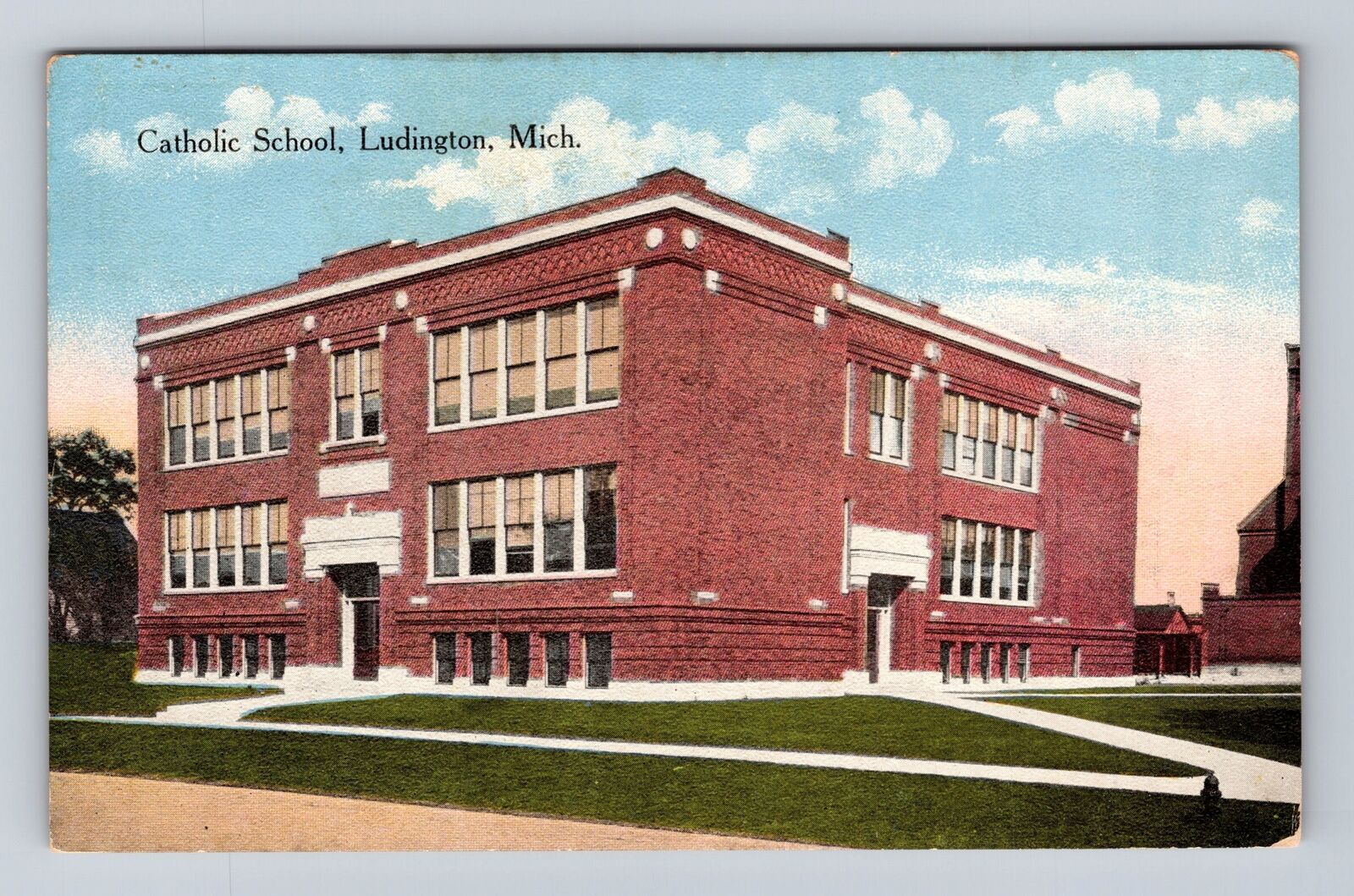 Ludington MI-Michigan, Catholic School, Antique Vintage Souvenir Postcard