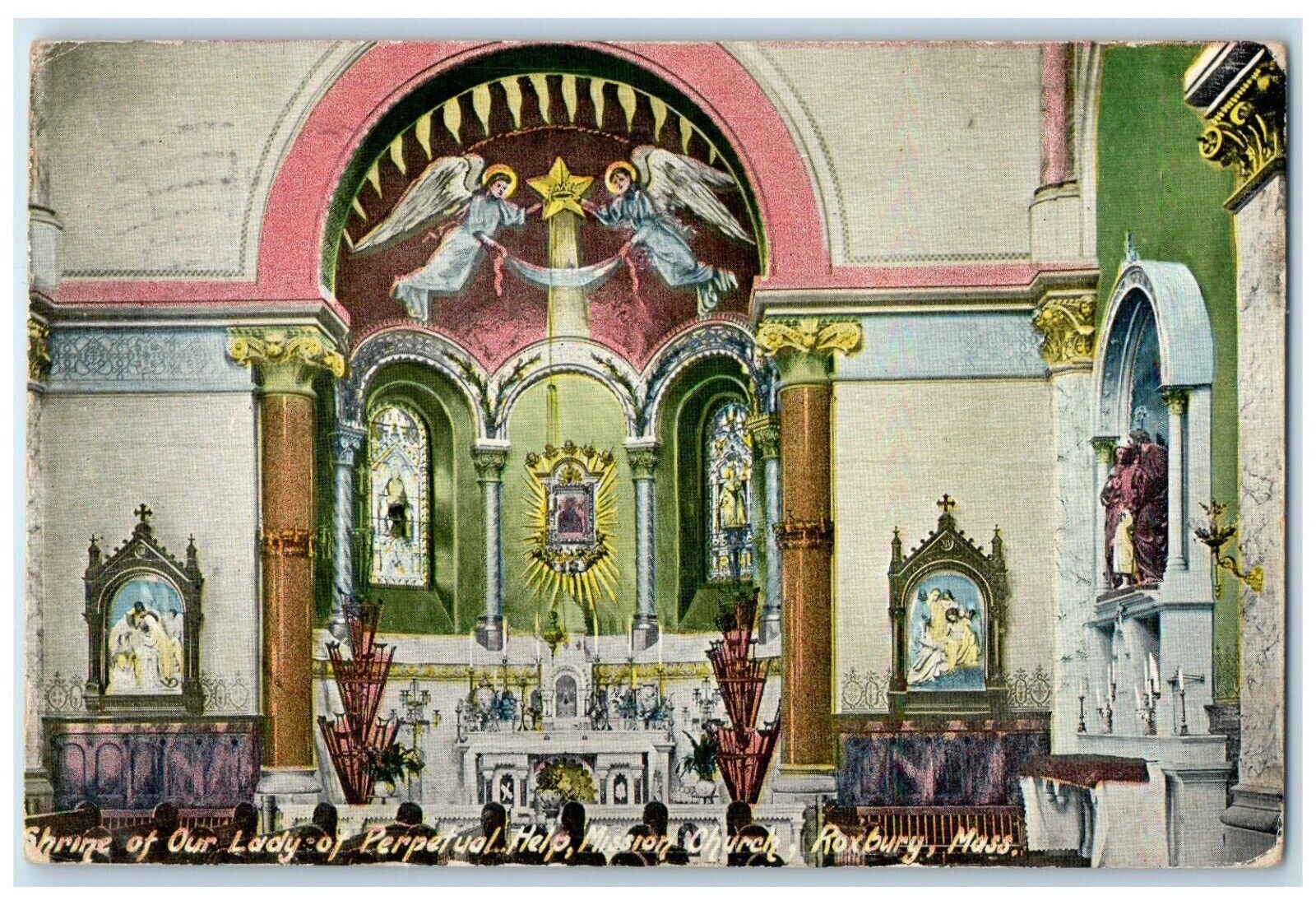 1912 Interior Shrine Our Lady Perpetual Roxbury Massachusetts MA Posted Postcard