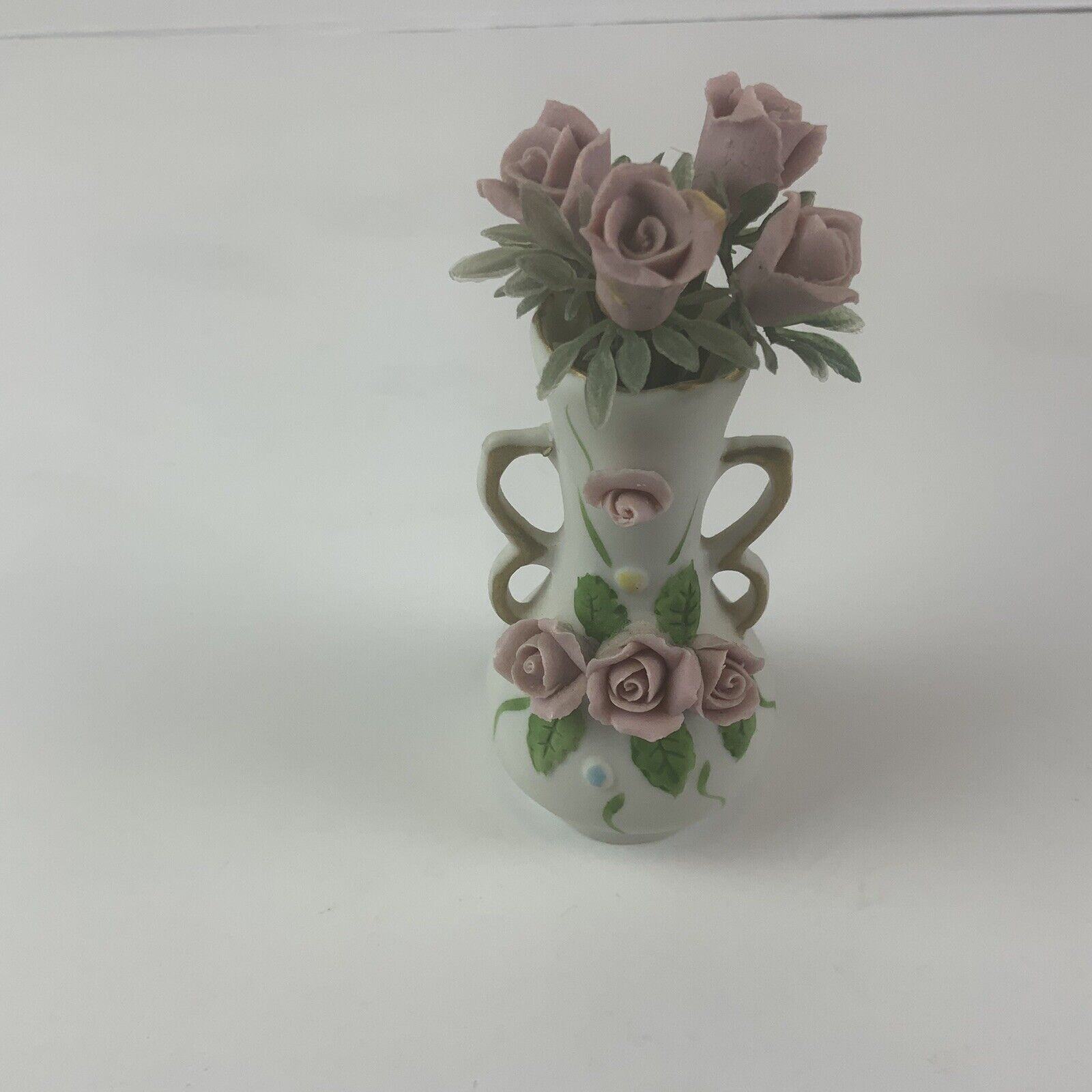 Price Imports - Miniature Vase - Hand Painted Ceramic W/Matching Ceramic Flowers