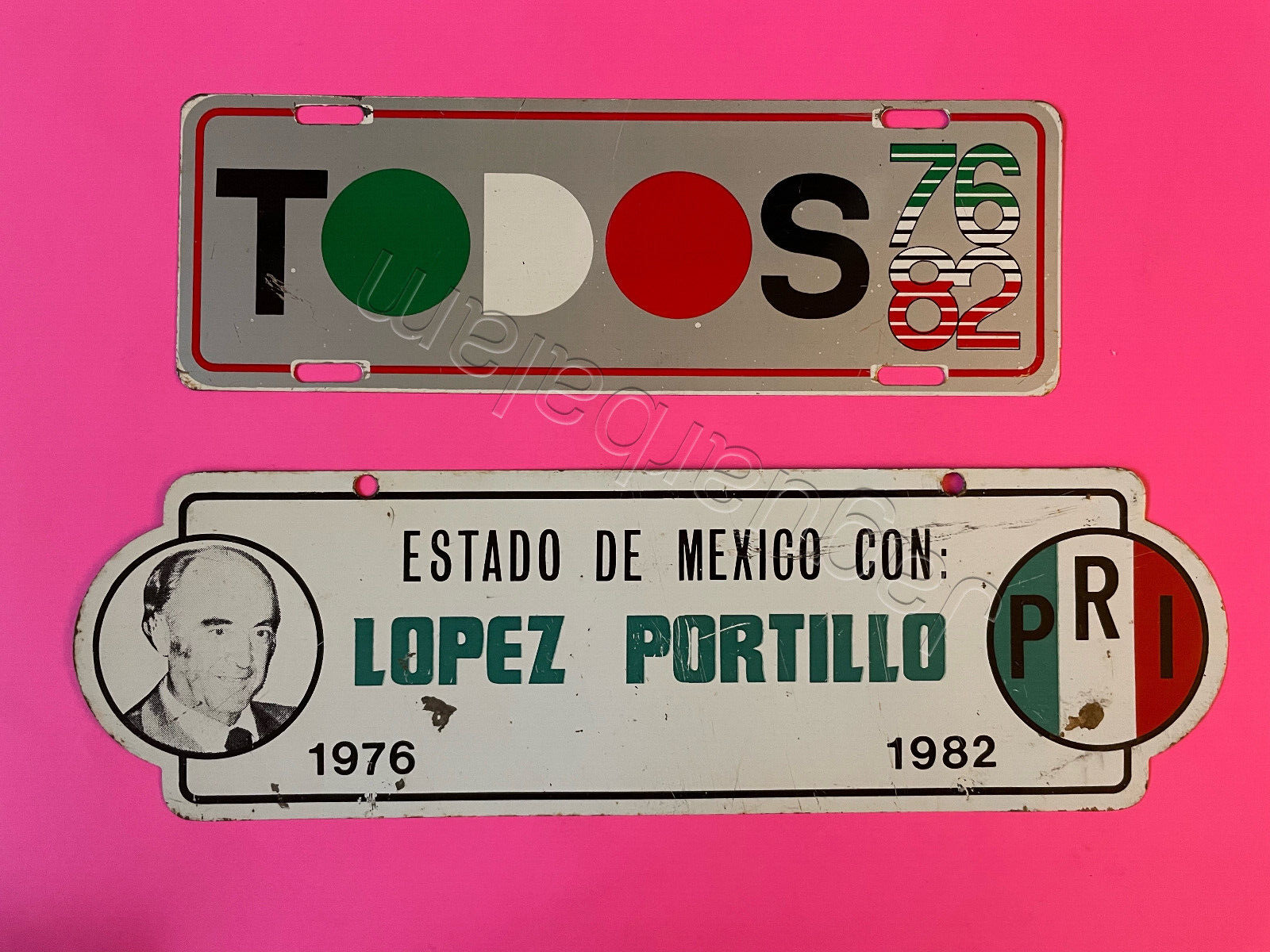 Mexican Political PRI tin Sign advertising President Lopez Portillo TODOS 76-82