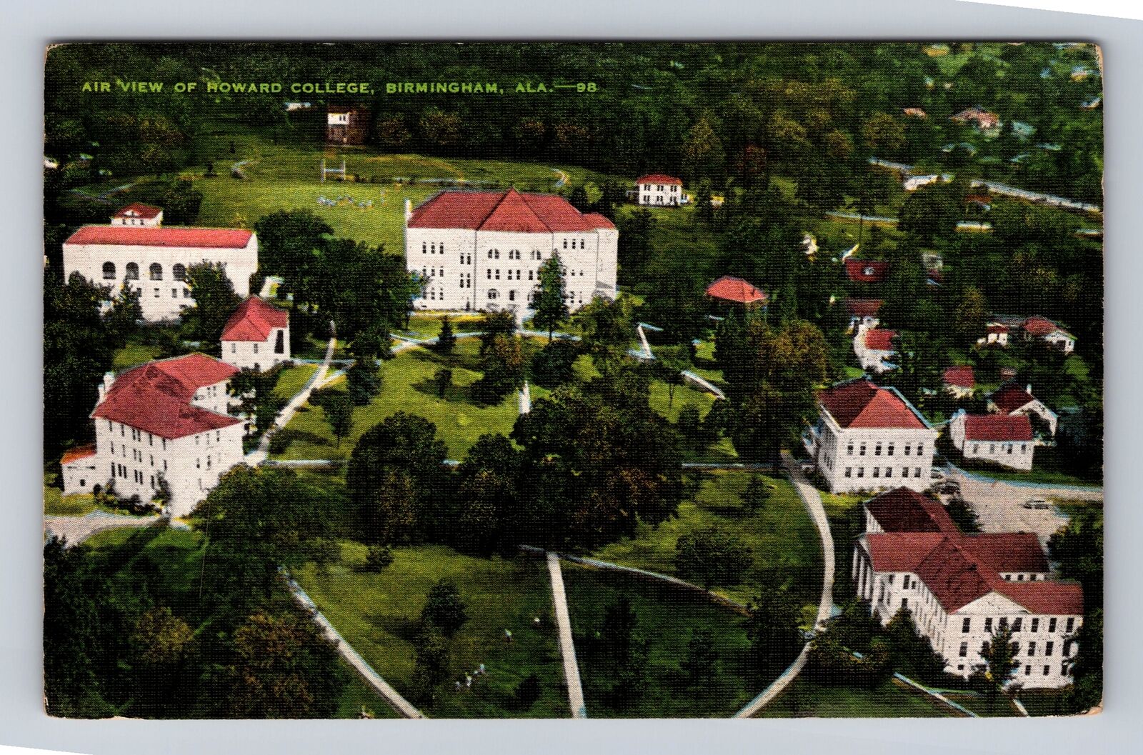 Birmingham AL-Alabama, Aerial View Howard College, Vintage c1945 Postcard