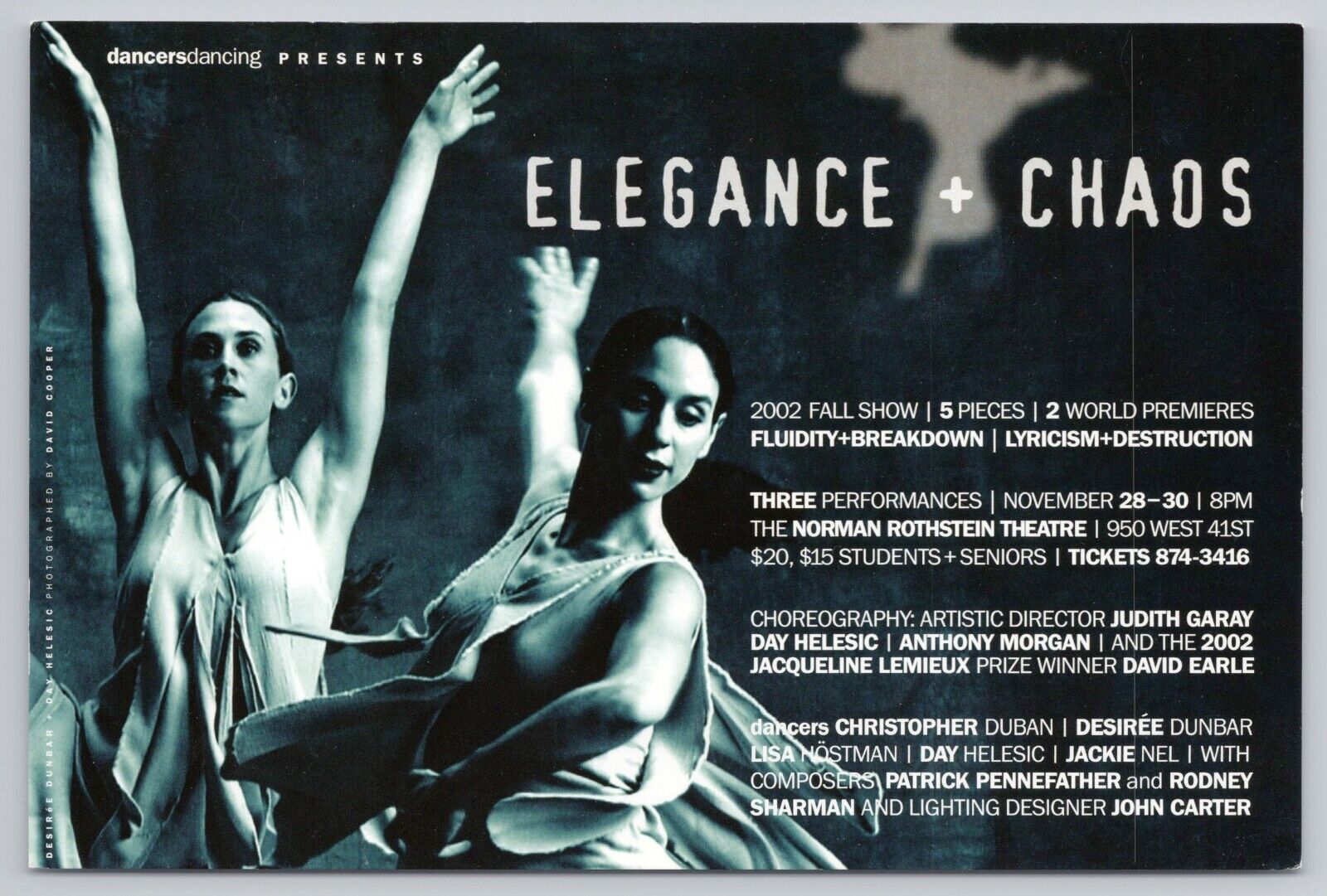 Elegance & Chaos Dancers Dancing 2002 Fall Show Advertising, Vintage Postcard