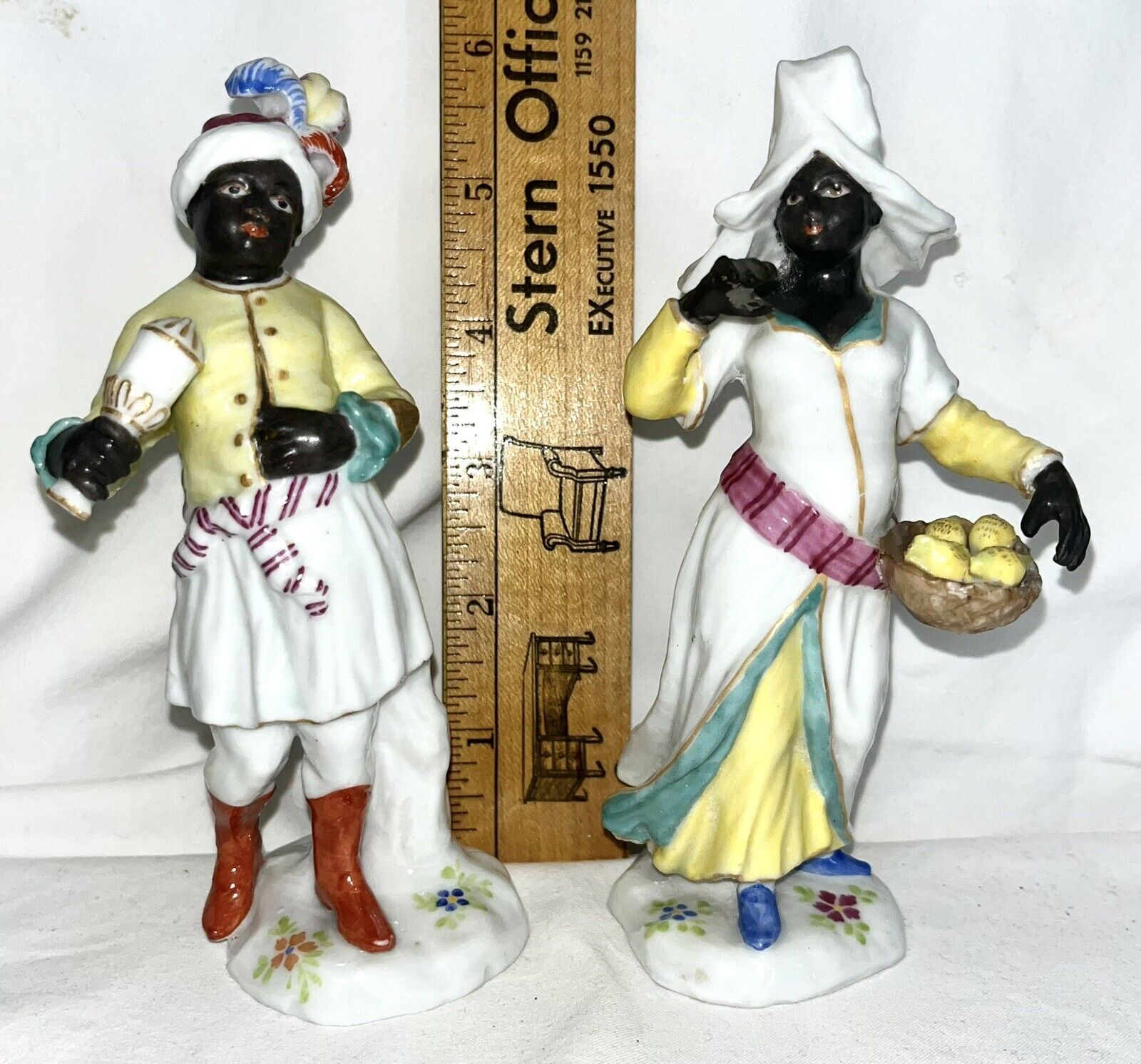 Set of Meissen Blackamoor Man Woman 5 1/2” Figurines