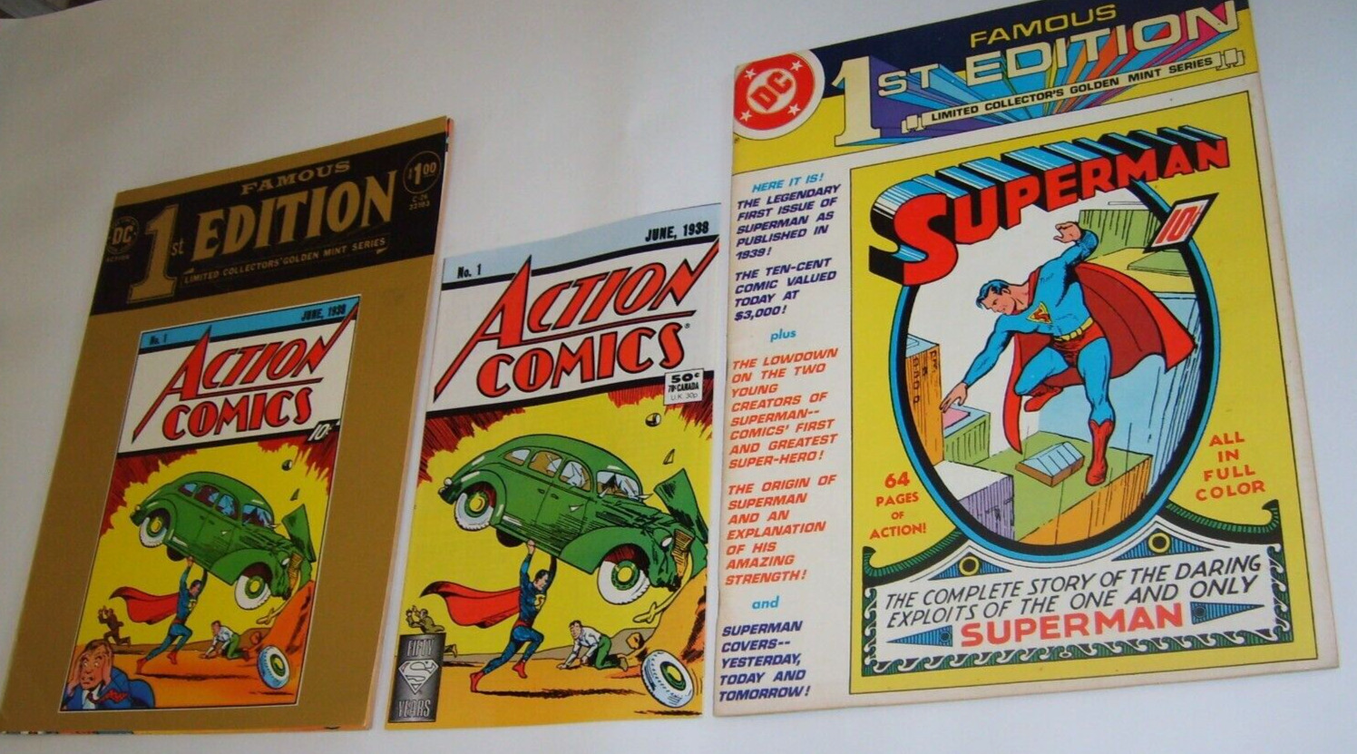 DC Famous 1st Edition SUPERMAN # 1 ACTION COMICS # 1 1974 & 50th 1988 Comic Lot