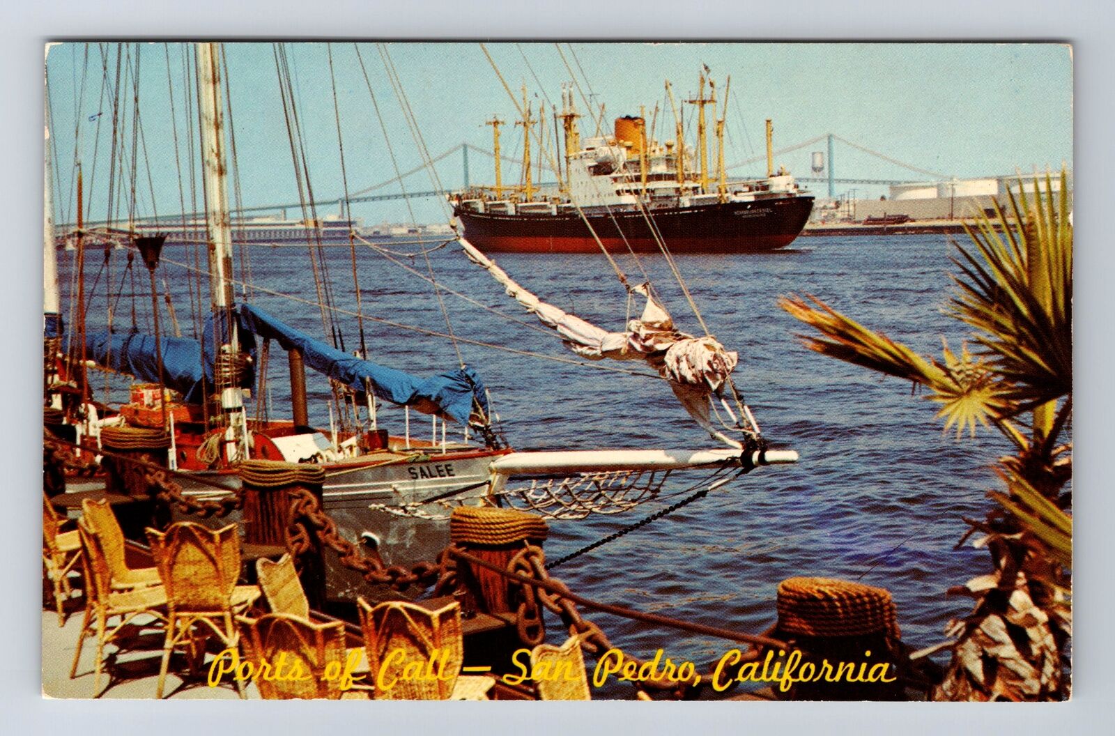 San Pedro CA-California, Ports Of Call Village, Ship At Anchor Vintage Postcard