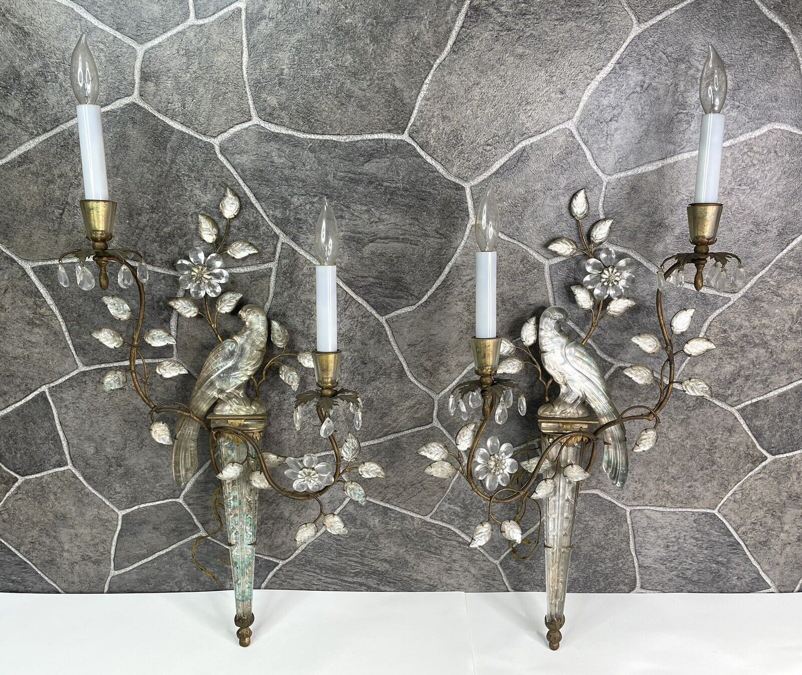 Pair of French Mid Century Maison Bagues Parrot Wall Sconces - The Real Deal