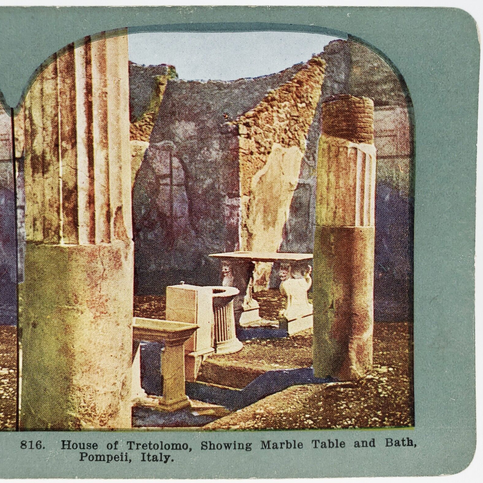 House of Trittolemo at Pompeii Stereoview c1905 Italy Marble Table & Bath A19