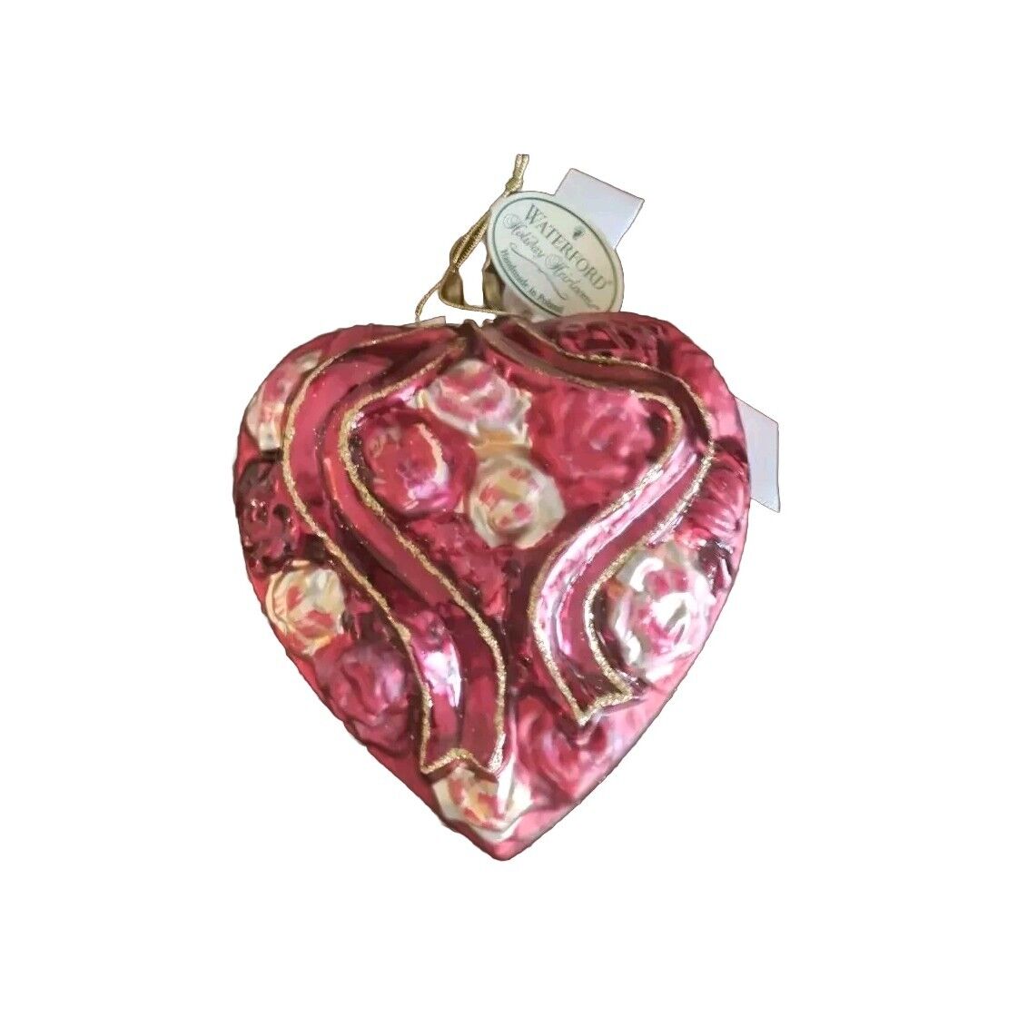 Vintage Waterford Holiday Heirlooms Heart With Carnations + Box.