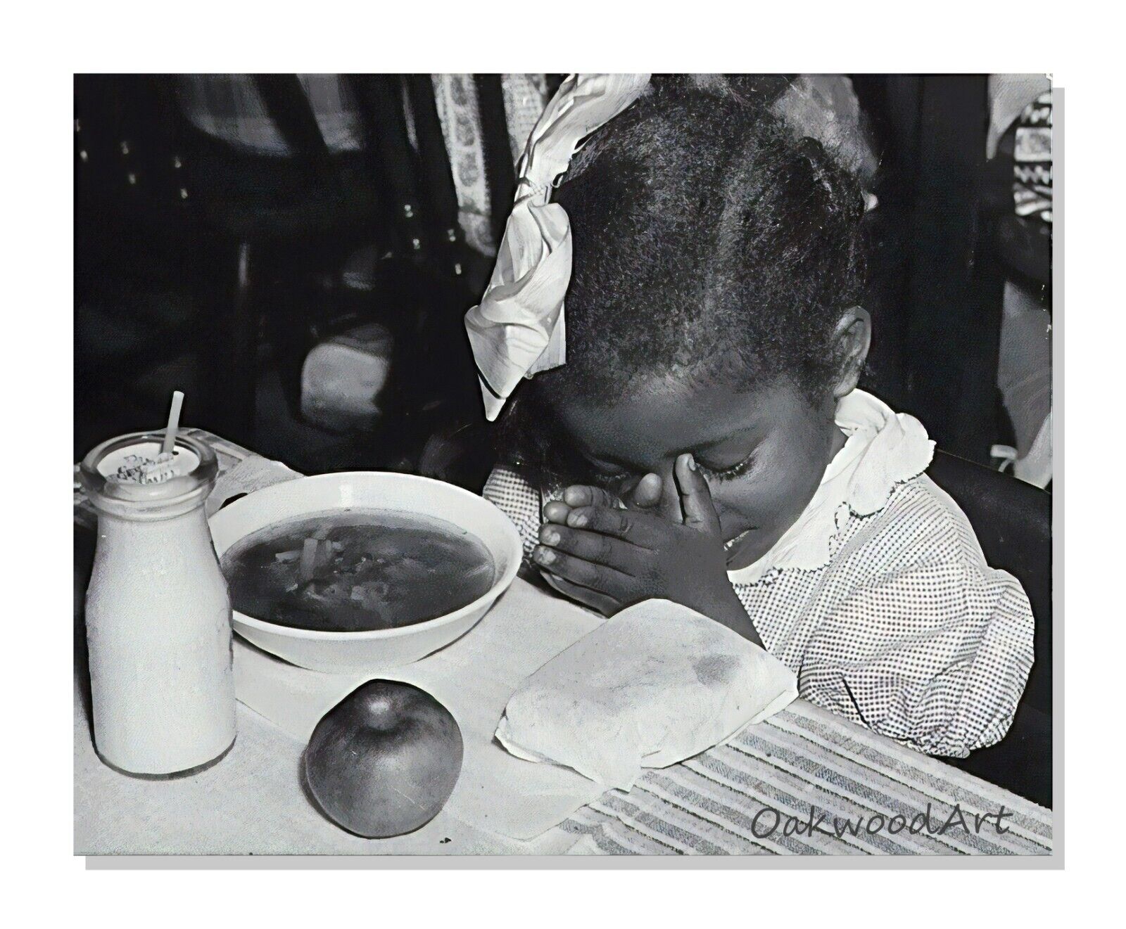 African American Schoolgirl Blessing Her Lunch c1930s - Vintage Photo Reprint