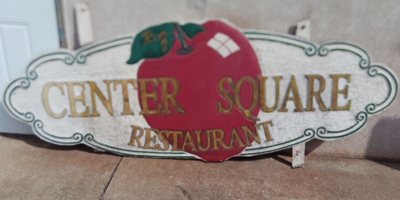 Vintage Solid Wood Hand Carved Restaurant sign double sided Center Square Large
