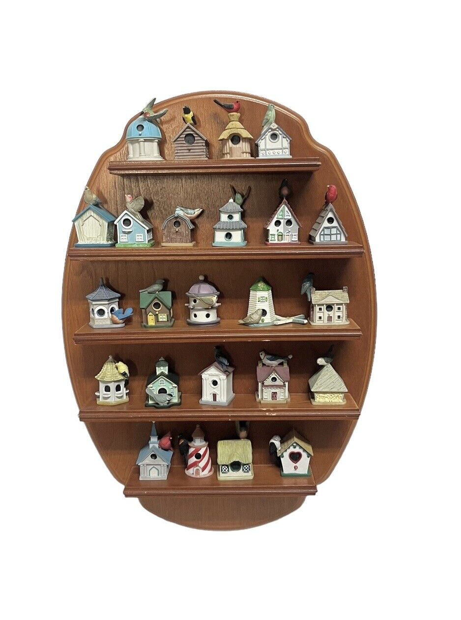 Lenox 24 Full Vintage Miniature Bird House Thimbles Collection With Wood Display