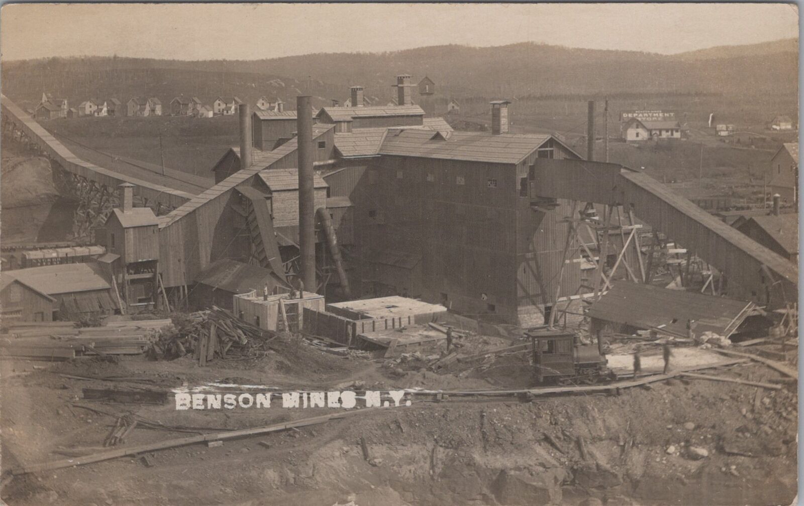 Benson Mines Mini Train Engine Mining Plant New York 1908 RPPC Postcard
