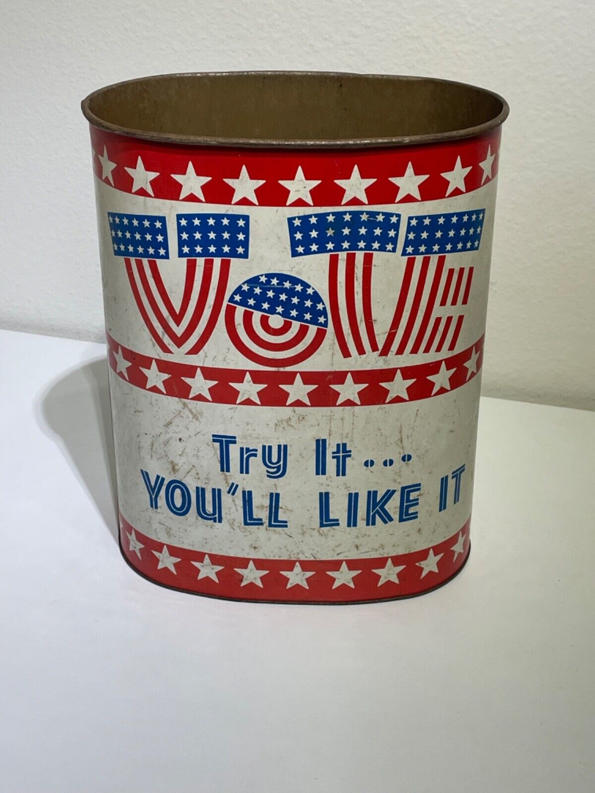 Vintage 1968 US Politics Office Trash Can | Vote - Try it you'll like it | RARE
